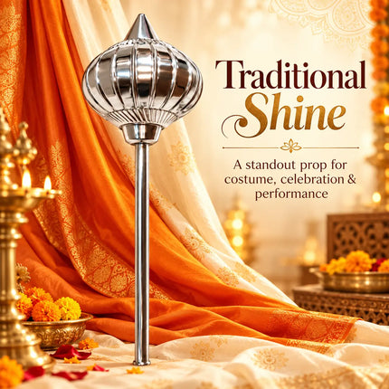 Silver-Tone Folding Kharbuja Gada for Fancy Dress & Stage Performances fancydresswale.com