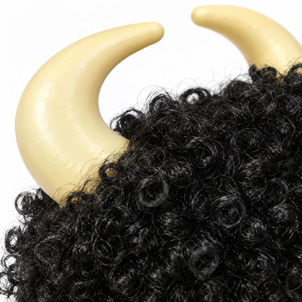 Singh With Hair – Black Curly Horned Costume Wig fancydresswale.com