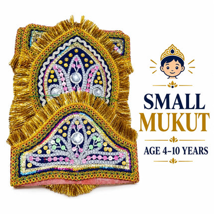 Small Double-Tier Mukut Crown for Kids (4-10 Years) – Navy Blue and Red fancydresswale.com