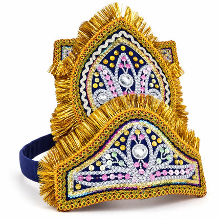 Small Double-Tier Mukut Crown for Kids (4-10 Years) – Navy Blue and Red fancydresswale.com