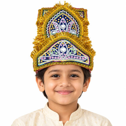 Small Double-Tier Mukut Crown for Kids (4-10 Years) – Navy Blue and Red fancydresswale.com