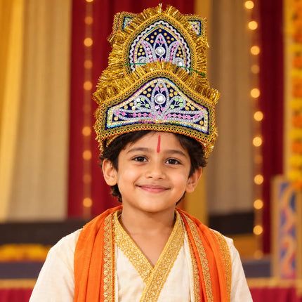 Small Double-Tier Mukut Crown for Kids (4-10 Years) – Navy Blue and Red fancydresswale.com