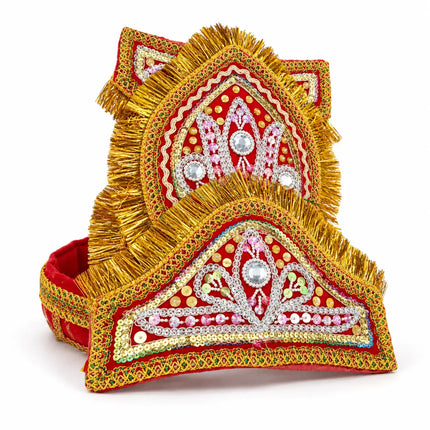 Small Double-Tier Mukut Crown for Kids (4-10 Years) – Navy Blue and Red fancydresswale.com
