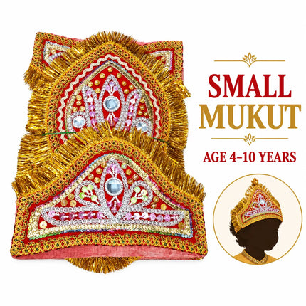 Small Double-Tier Mukut Crown for Kids (4-10 Years) – Navy Blue and Red fancydresswale.com