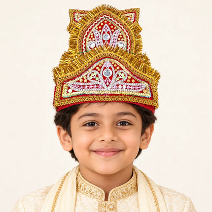 Small Double-Tier Mukut Crown for Kids (4-10 Years) – Navy Blue and Red fancydresswale.com