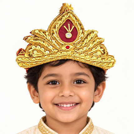 Royal Golden Mukut Crown with Burgundy Panel for Kids (8-12 Years) – Set of 12
