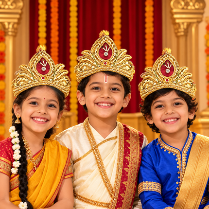 Royal Golden Mukut Crown with Burgundy Panel for Kids (8-12 Years) – Set of 12