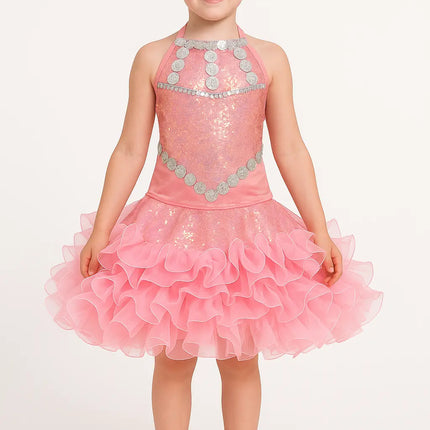 Sparkly Pink Sequin & Ruffle Dance Dress for Girls – Fancy Dress, Party & Stage Costume Fancydresswale.com