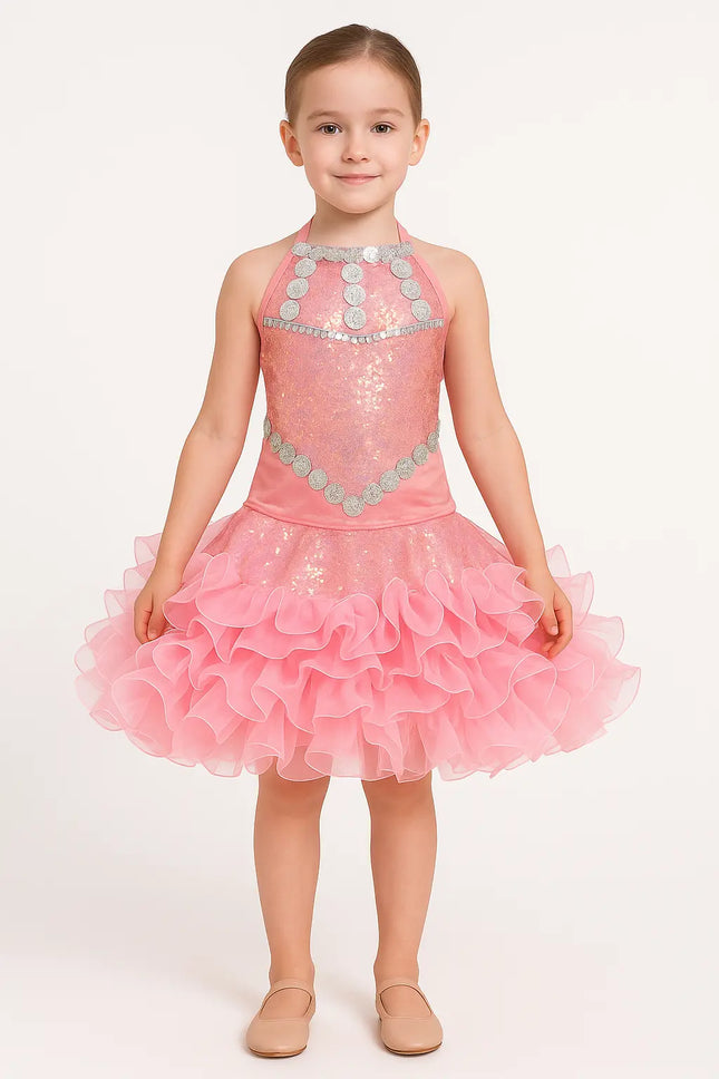 Sparkly Pink Sequin & Ruffle Dance Dress for Girls – Fancy Dress, Party & Stage Costume Fancydresswale.com