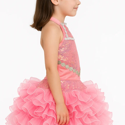 Sparkly Pink Sequin & Ruffle Dance Dress for Girls – Fancy Dress, Party & Stage Costume Fancydresswale.com