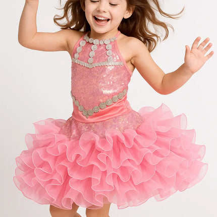 Sparkly Pink Sequin & Ruffle Dance Dress for Girls – Fancy Dress, Party & Stage Costume Fancydresswale.com