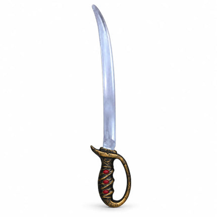 Alternate view of curved sword with ornate gold-tone guard