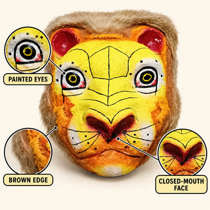 Tiger Mask Spring feature guide showing painted eyes, brown edge and closed mouth