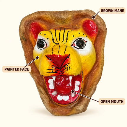 Animal mask feature graphic showing brown mane and painted face