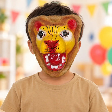 Costume styling view of the yellow animal face mask