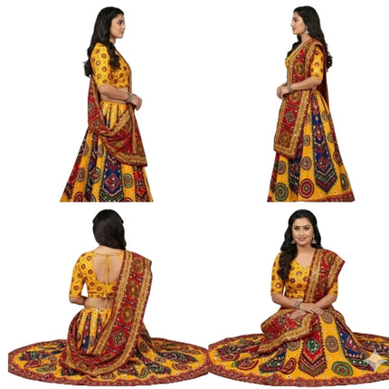 Traditional Gujarati Garba Lehenga Choli with Dupatta for Women – Yellow & Red Embroidered Navratri Outfit fancydresswale.com