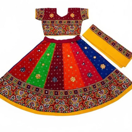Traditional Gujarati Navratri Lehenga Choli for Girls – Multicolor Embroidered Garba Dress with Dupatta fancydresswale.com