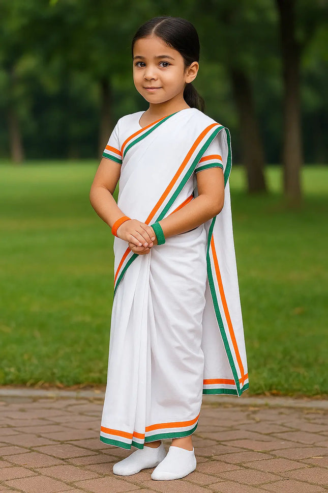 Tri-color saree for Girls - Tiranga costume for Girls for Fancy dress competitions independence day costumes Fancydresswale