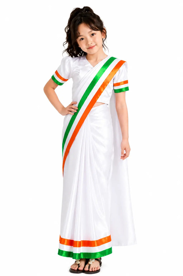 Tri-color saree for Girls - Tiranga costume for Girls for Fancy dress competitions independence day costumes Fancydresswale
