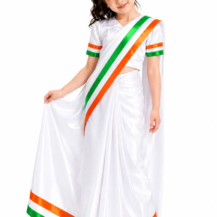 Tri-color saree for Girls - Tiranga costume for Girls for Fancy dress competitions independence day costumes Fancydresswale