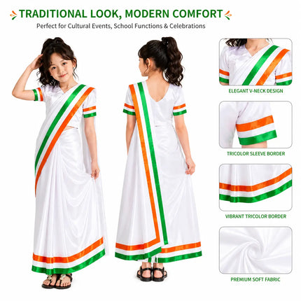 Tri-color saree for Girls - Tiranga costume for Girls for Fancy dress competitions independence day costumes Fancydresswale
