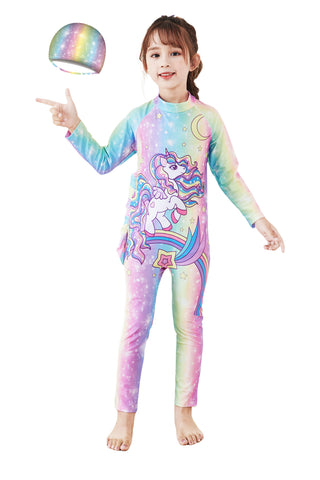 Fancydresswale Girls Full body cover Swimming costume- Unicorn Rainbow