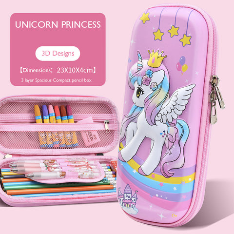Fancydresswale Pencil Box 3D Pencil Pouch and Stationery Set Large Capacity for Boys and Girls (Unicorn Princess)