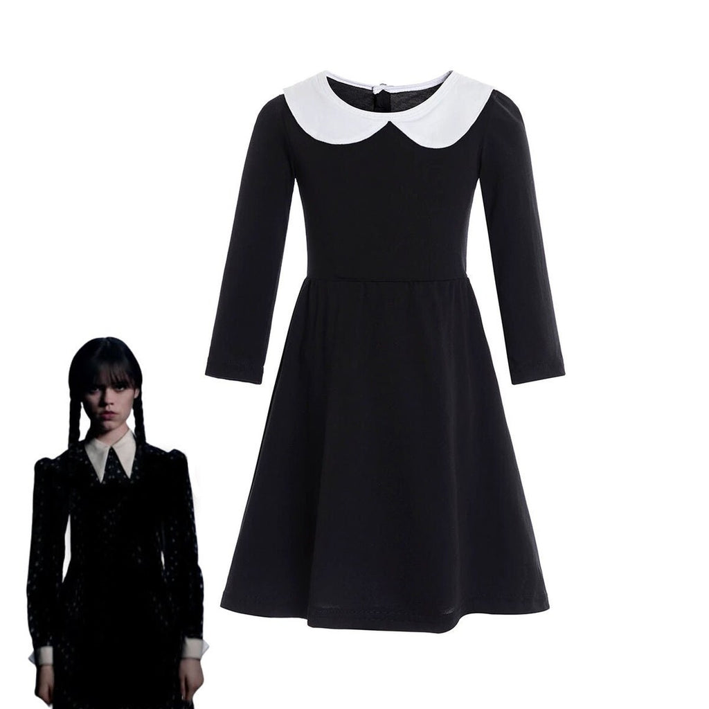 FancyDressWale Wednesday Addams Costume Girls Peter Pan Collar Dress H –