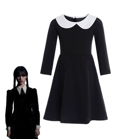 FancyDressWale Wednesday Addams Costume Girls Peter Pan Collar Dress Halloween Addams Family Costume Black dress Outfit