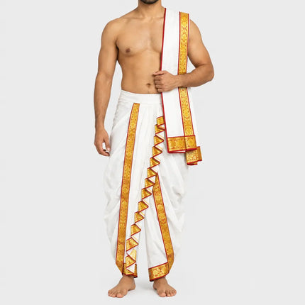 White Dhoti Patka AI hero on light-gray background