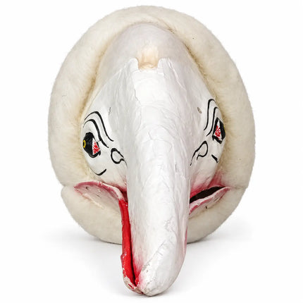 White Jatayu Mask with long beak and cream-white border on white background