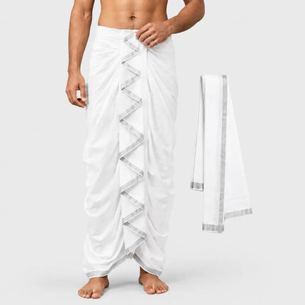 White Mahabharat dhoti AI hero on light-gray background