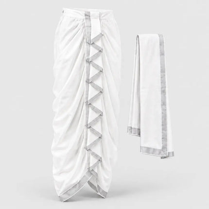 White Mahabharat dhoti side view on light-gray background