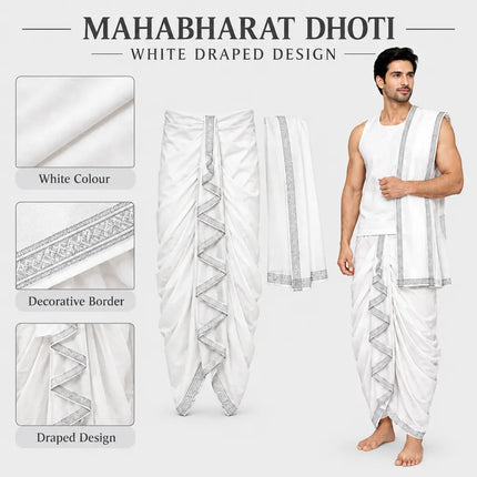 White Mahabharat dhoti infographic on light-gray background