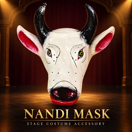 Nandi Bull Mask displayed under theatrical lighting