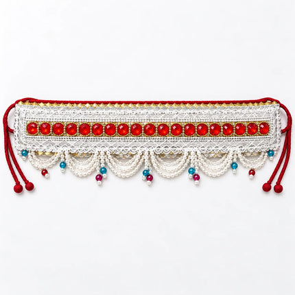 White Red Moti Belt – Pearl-Style Beaded Kamar Belt fancydresswale.com