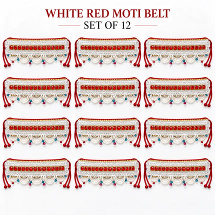 White Red Moti Belt – Pearl-Style Beaded Kamar Belt fancydresswale.com