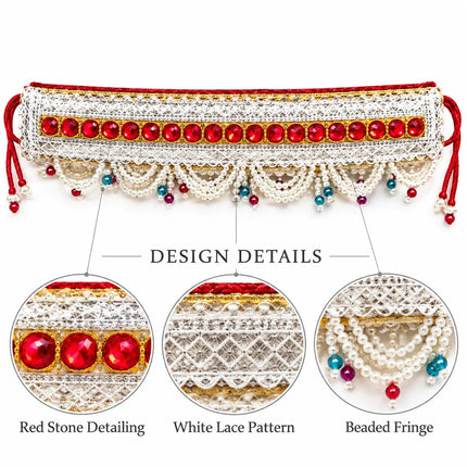 White Red Moti Belt – Pearl-Style Beaded Kamar Belt fancydresswale.com