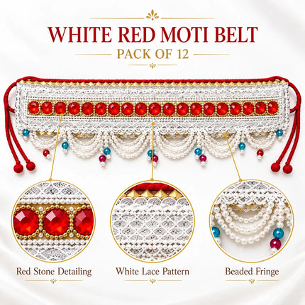 White Red Moti Belt – Pearl-Style Beaded Kamar Belt fancydresswale.com