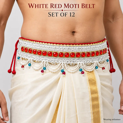 White Red Moti Belt – Pearl-Style Beaded Kamar Belt fancydresswale.com