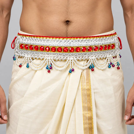 White Red Moti Belt – Pearl-Style Beaded Kamar Belt fancydresswale.com
