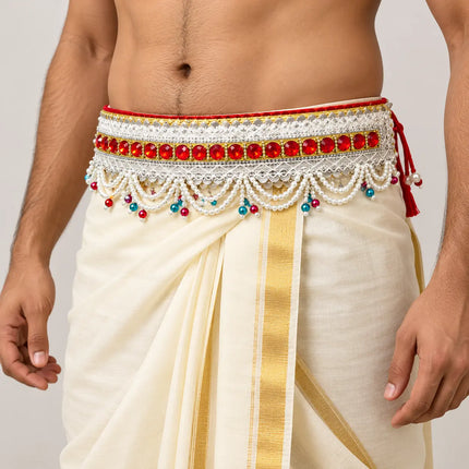 White Red Moti Belt – Pearl-Style Beaded Kamar Belt fancydresswale.com