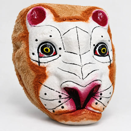 Three-quarter view of White Towel Tiger Mask paper mache costume accessory