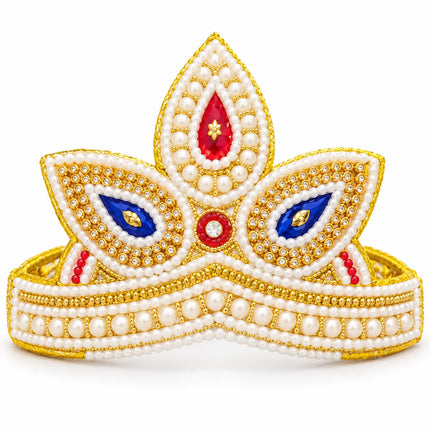 White & Gold Mukut Crown Combo – Pack of 6 | 3–5 & 6–8 Years fancydresswale.com