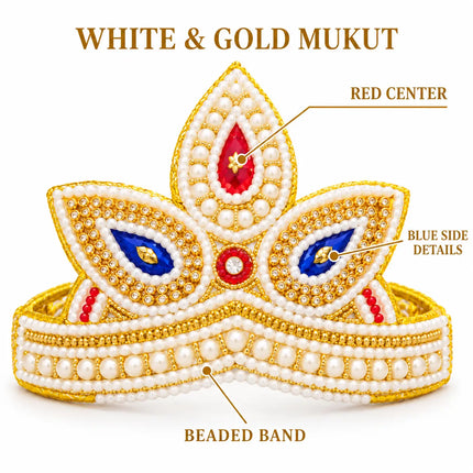 White & Gold Mukut Crown Combo – Pack of 6 | 3–5 & 6–8 Years fancydresswale.com