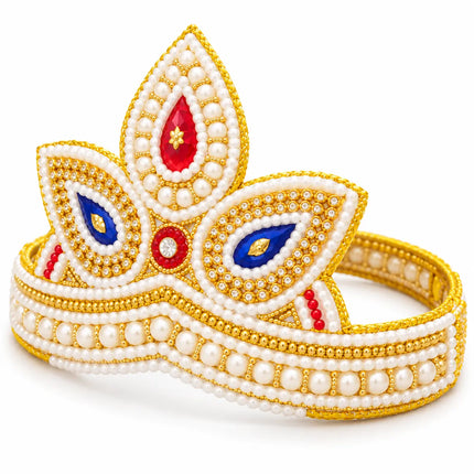 White & Gold Mukut Crown Combo – Pack of 6 | 3–5 & 6–8 Years fancydresswale.com