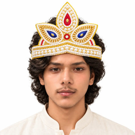 White & Gold Mukut Crown Combo – Pack of 6 | 3–5 & 6–8 Years fancydresswale.com
