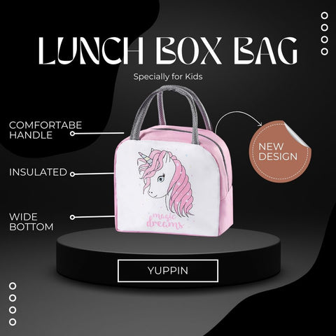 Lunch Box Insulated Bag Soft Leakproof Lunch Bag for Kids Men Women, Durable Thermal Lunch Pail for School Work Office | Fit 6 Cans-White Unicorn