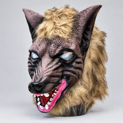 Three-quarter view of Wolf Rubber Mask with snarling mouth