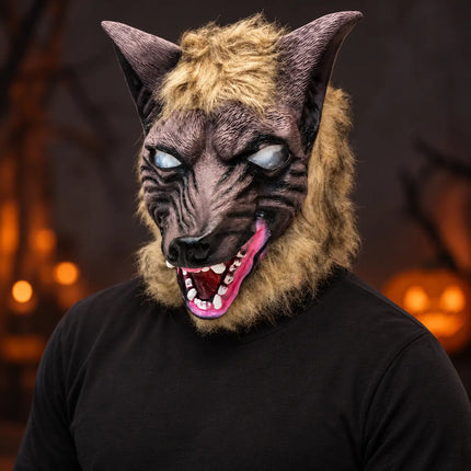 Wolf Rubber Mask styled with a dark outfit